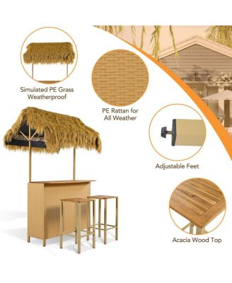 Hawaiian-style Bar Height Patio Set with PE Grass Canopy