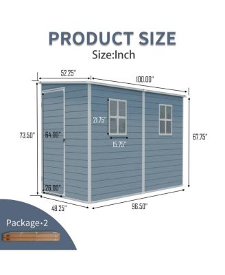 4x8ft Outdoor Resin Storage Shed with Two-Window, Waterproof, Lockable Doors