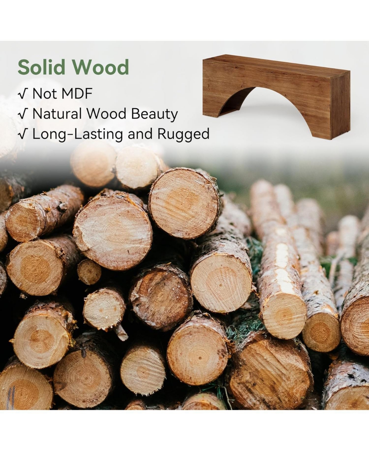 Tribesigns 47" Solid Wood Bench, Arch End of Bed Bench for Bedroom, Narrow Long Entryway Bench, Wooden Indoor Dining Bench