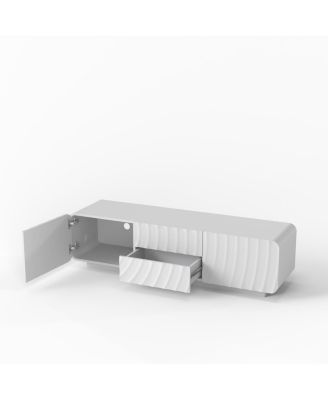 58" TV Console with Spiral Wave Design, Storage Cabinet & 2 Drawers