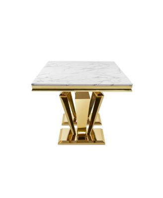 MDF Marble Top Dining Table for 6, White/Gold 66.9" Stainless Steel Base