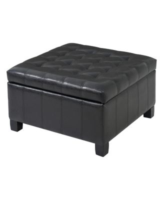 PU Storage Ottoman with Rubber Wood Legs & Lift-Top Storage