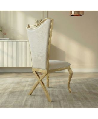 Gorgeous Streamlined white PU stainless steel dining chair, set of 2