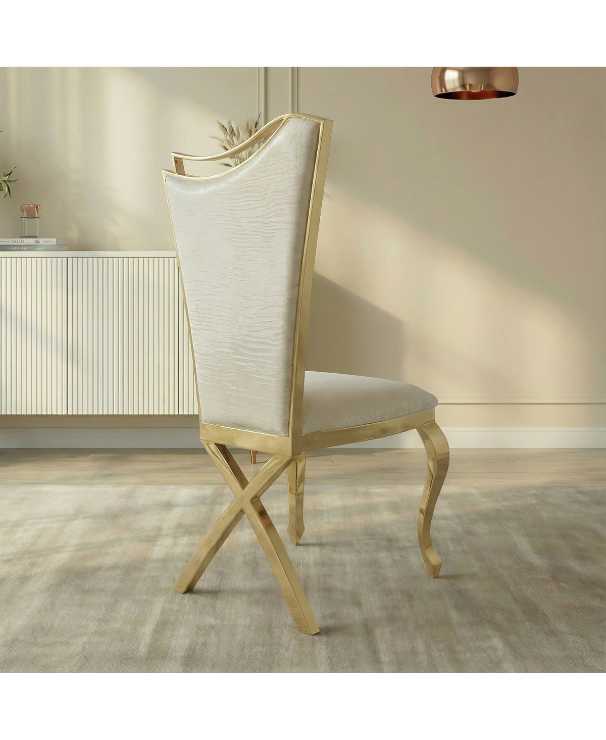 Streamdale Furniture Gorgeous Streamlined white Pu stainless steel dining chair, set of 2