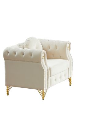 Velvet Chesterfield Sofa with Copper Studs & Tufted Buttons