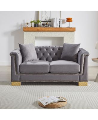 62" Velvet Chesterfield Sofa, Classic Modern Two Seater