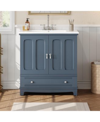 30"  Bathroom Vanity with Integrated Sink, Solid Wood & MDF Cabinet, Adjustable Shelf, Modern Storage