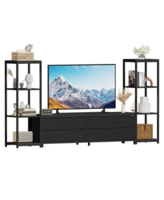 88.9  TV Stand for 75 Inch TV, Entertainment Center with Fabric Drawers & 4-Tier Open Shelves, Modern Media Console