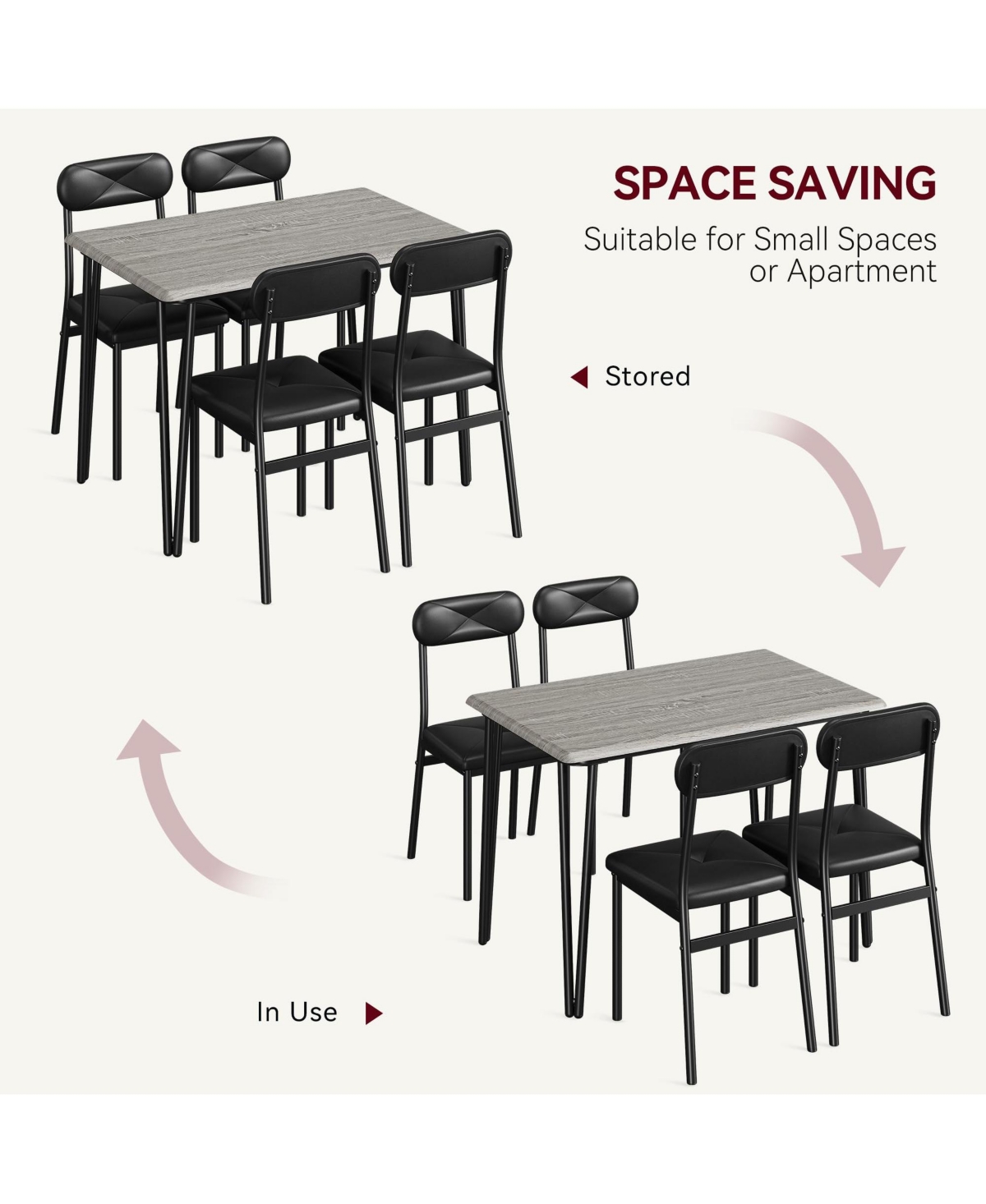 gaomon Dinner Table Set for 4,5 Piece Kitchen and Chairs,Rectangular Dining Room with 4 Upholstered Chair