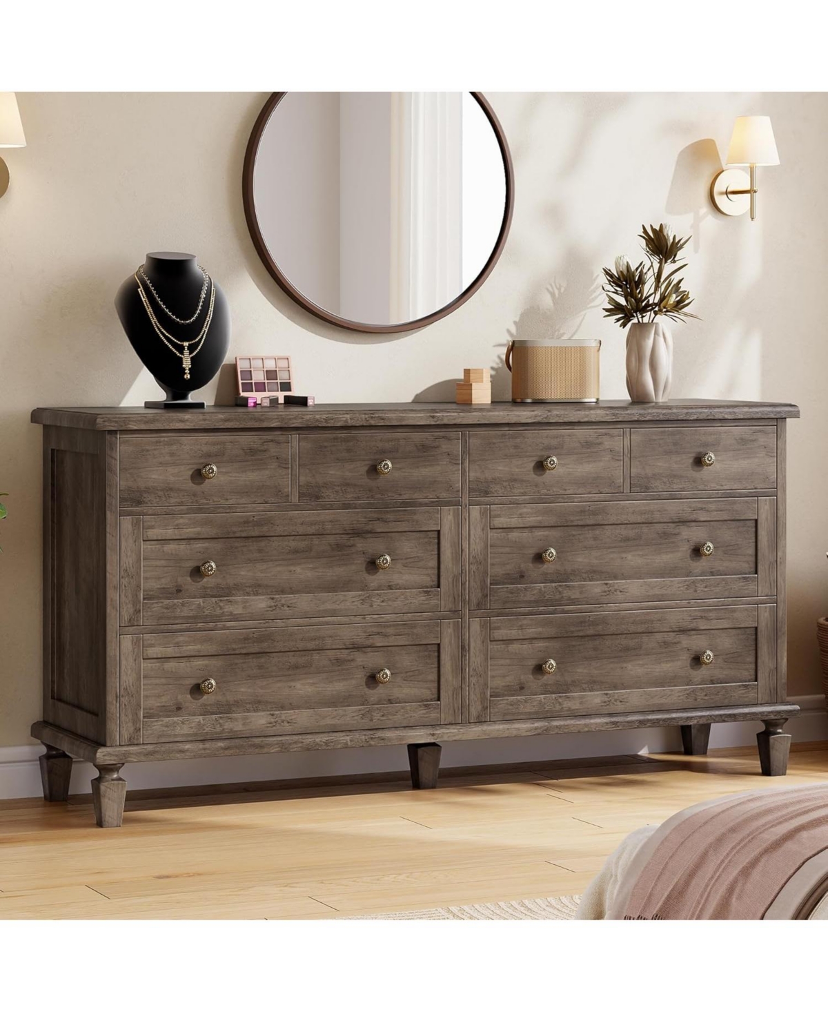 gaomon Vintage 8-Drawer Dresser with Tapered Legs, Wide Wooden Storage Chest for Bedroom, Living Room