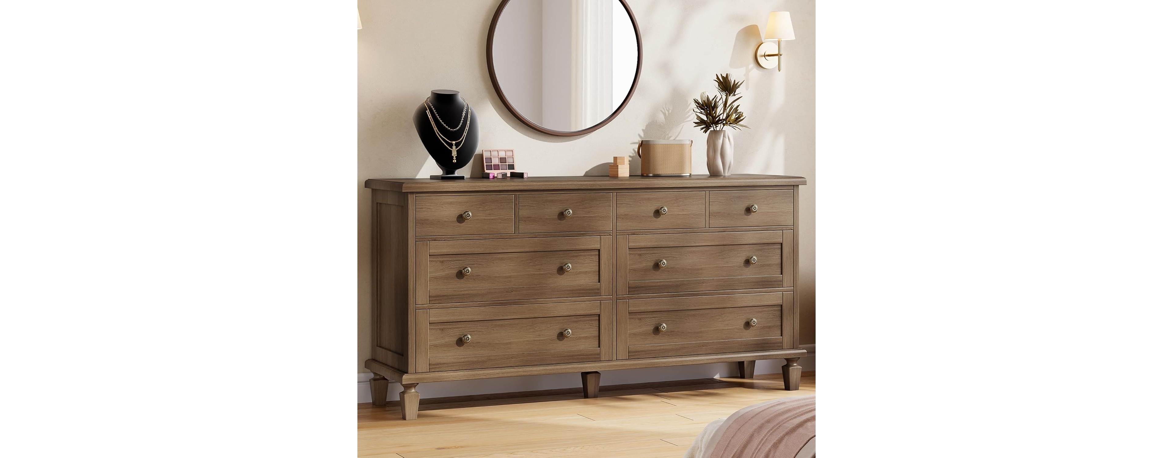 gaomon Vintage 8-Drawer Dresser with Tapered Legs, Wide Wooden Storage Chest for Bedroom, Living Room