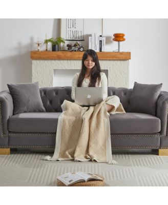 Chesterfield 3+2 Seater Rolled Arm Velvet Sofa