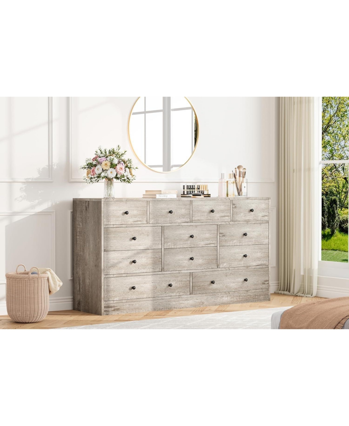 gaomon Drawer Dresser for Bedroom, 61 Long Modern Black Tv Stand with Charging Station, Large Wooden Chest Od Drawers Nursery, Closet
