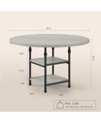 47'' Round Dining Table for 4, Roman Column Design with Built in Storage, Space Saving Vintage Modern Table for Dining Room