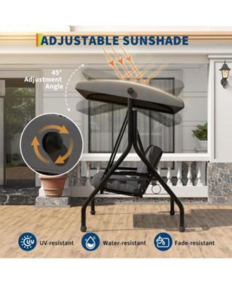 3 Seat Outdoor Porch Swing, 2-in-1 Patio Swing Chair with Thickened Removable Cushions, Adjustable Canopy   Cup Holders