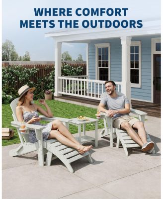 Folding Adirondack Chair Set of 5, HDPE Outdoor Patio Chair with Cup Holder, All Weather Resistent Wooden Textured for patios, Decks, Gardens