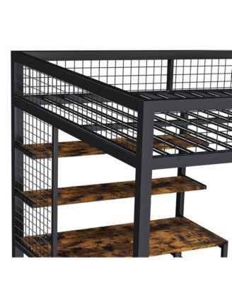 Full Size Loft Bed w Desk and Wardrobe Heavy Duty Metal Frame Built In Charging Station