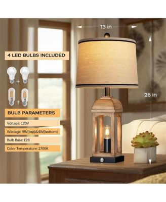 26-inch Table Lamp for Living Room, Farmhouse Lamps Set of 2 with USB A+C and Nightlight