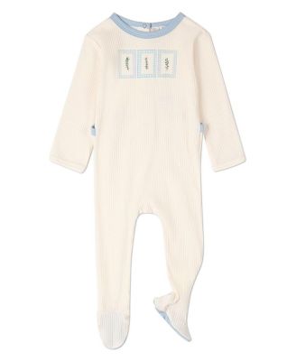 Baby Boys Ribbed Cotton-Blend Embroidered Footie