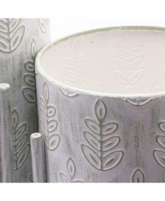 Set of 2  Leaf Embossed Metal Cachepot Planters  Stand