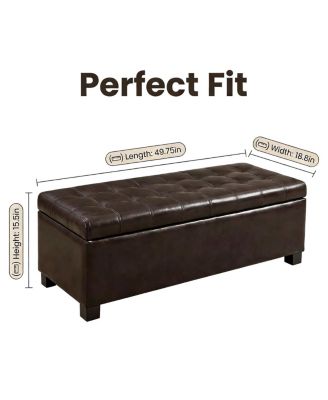 Storage Ottoman Bench, Tufted Entryway, 49.75", Hinges, Wooden Legs