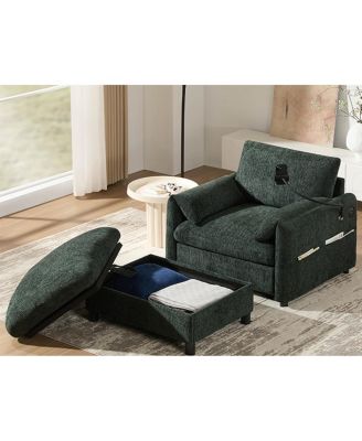 37" Sofa with Storage Ottoman, Phone Holder, Charger, Pockets, Chenille Armchair