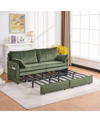 73" Convertible Sofa Bed with Side Pocket & USB Ports, Modern Corduroy Couch
