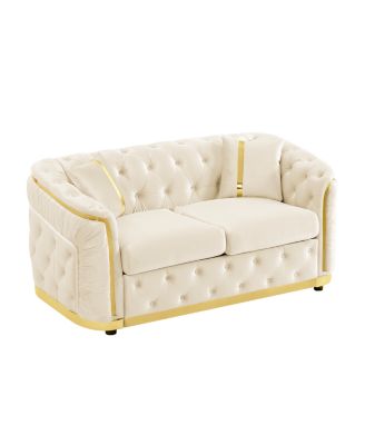 Mid Century Modern Chesterfield Loveseat Couch, Luxury Velvet Tufted Sofa