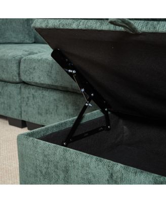 Modern Storage Sofa with Dual USB, 2 Side Pockets, Ottoman Storage Bench