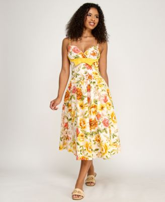 Juniors' Floral Sweetheart Bodice Gathered Midi Dress