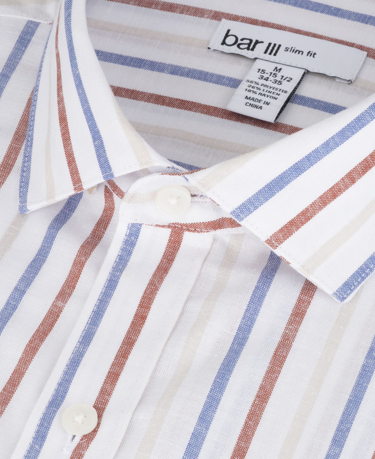 Мужская рубашка Bar III Slim-Fit Linen Oslo Stripe Dress Shirt, цвет: Белый комбинированный — фото 8