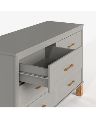 6-Drawer Gray Double Dresser with Metal Handles & Solid Wood Legs