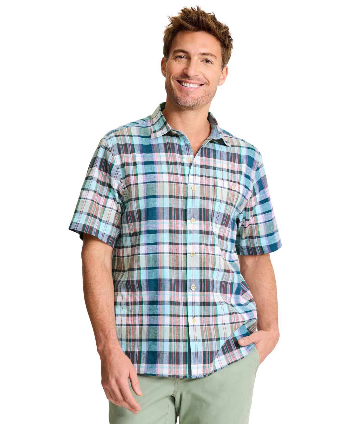 Мужская рубашка Tommy Bahama Barbados Breeze Tavira Check Linen Regular-Fit, цвет: Синий — фото 1