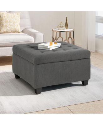 Upholstered Tufted Fabric Storage Ottoman