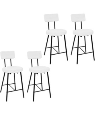 Modern Upholstered Bar Stools Set of 4 - Counter Height Bar Chairs with Round Seat/Back/Footrest for Kitchen Island/Dining Room/Pub
