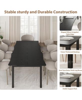 Rectangular Dining Table for 6-8 70.9" Minimalist Table with Wave Irregular Edge Thick MDF Top and Metal Frame Waterproof Scratch