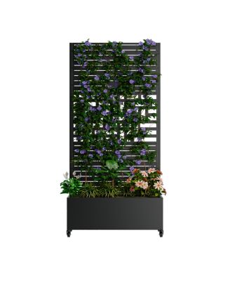 Metal Planter Box with Trellis, 73"x35"x16 Raised Garden Bed with Wheels