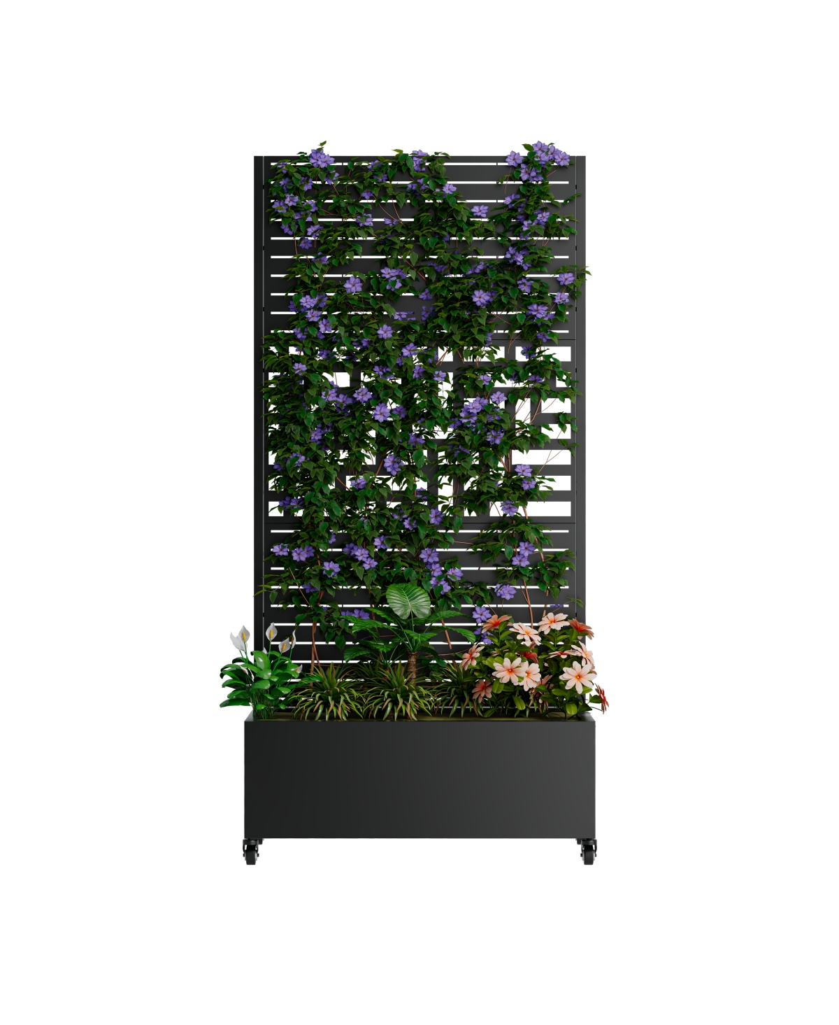 Streamdale Furniture Metal Planter Box with Trellis, 73"x35"x16 Raised Garden Bed with Wheels