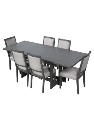Rustic 82" Extendable Dining Table Set with 6 Upholstered Chairs