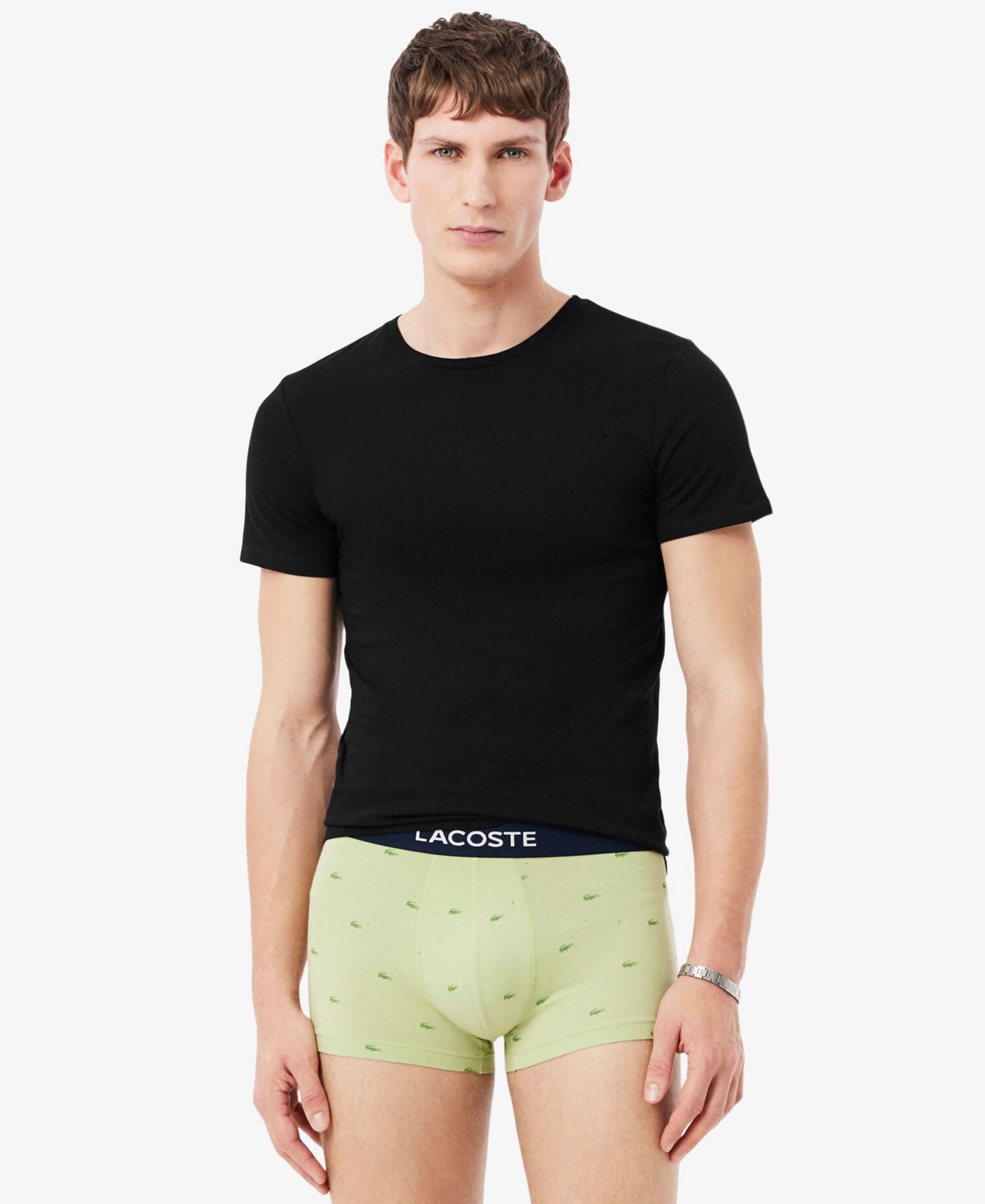 Мужские футболки Lacoste Slim-Fit Crewneck T-Shirt, 3-Pack Gift Set, цвет: Берёзовый / Зелёный чёрный — фото 2