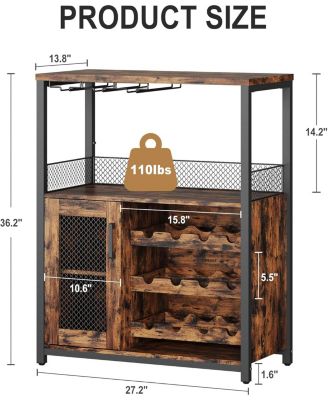 3 Tier Wine Bar Cabinet with LED, Detachable Wine Rack, Glass Holder & Mesh Door – Storage Buffet for Kitchen, Living Room & Bar