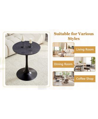 Round Dining Table, 23.6" Tulip Table with Thickened Top & Metal Pedestal, Mid Century Modern Bistro (Faux Marble)