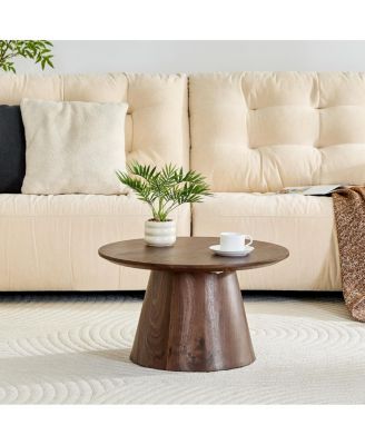 wood grain MDF circular coffee table - 23.6" D x 13.7" H