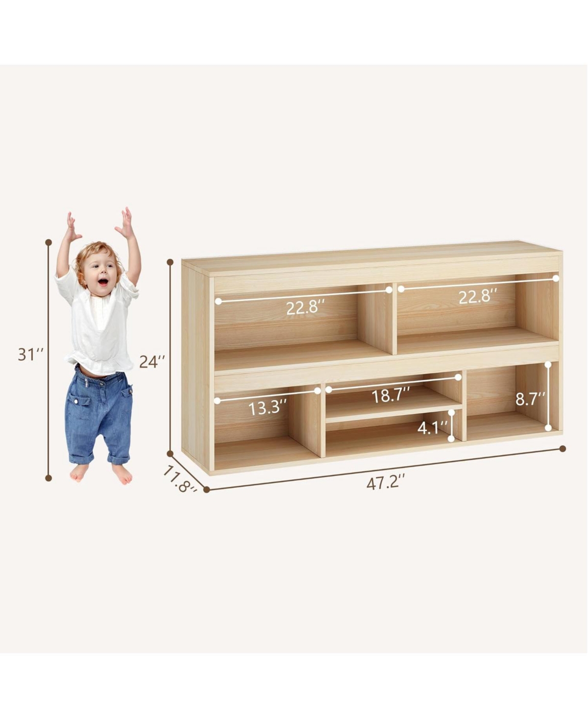 gaomon 5-Cube Kids Toy Storage Organizer – Wooden Bookshelf, 2-Tier Children Bookcase and Toy Storage Cabinet for Playroom, Nursery