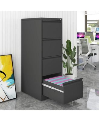 4 Drawer File Cabinet, Vertical Metal File Cabinet, Storage Organizer Cabinet with Lock for Letter Size/A4/Legal File - Black