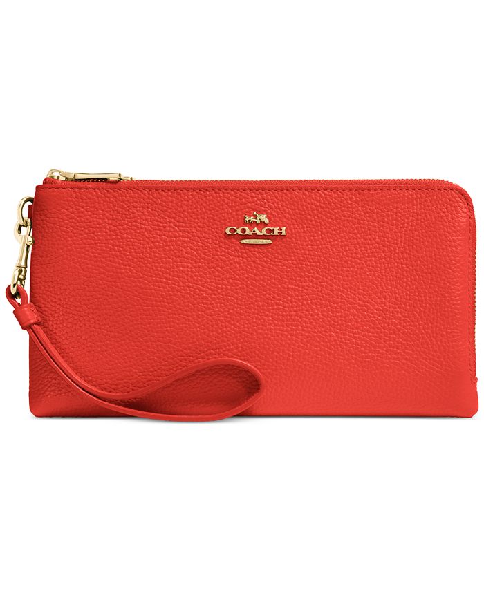 Coach double zip wallet sales in polished pebble leather