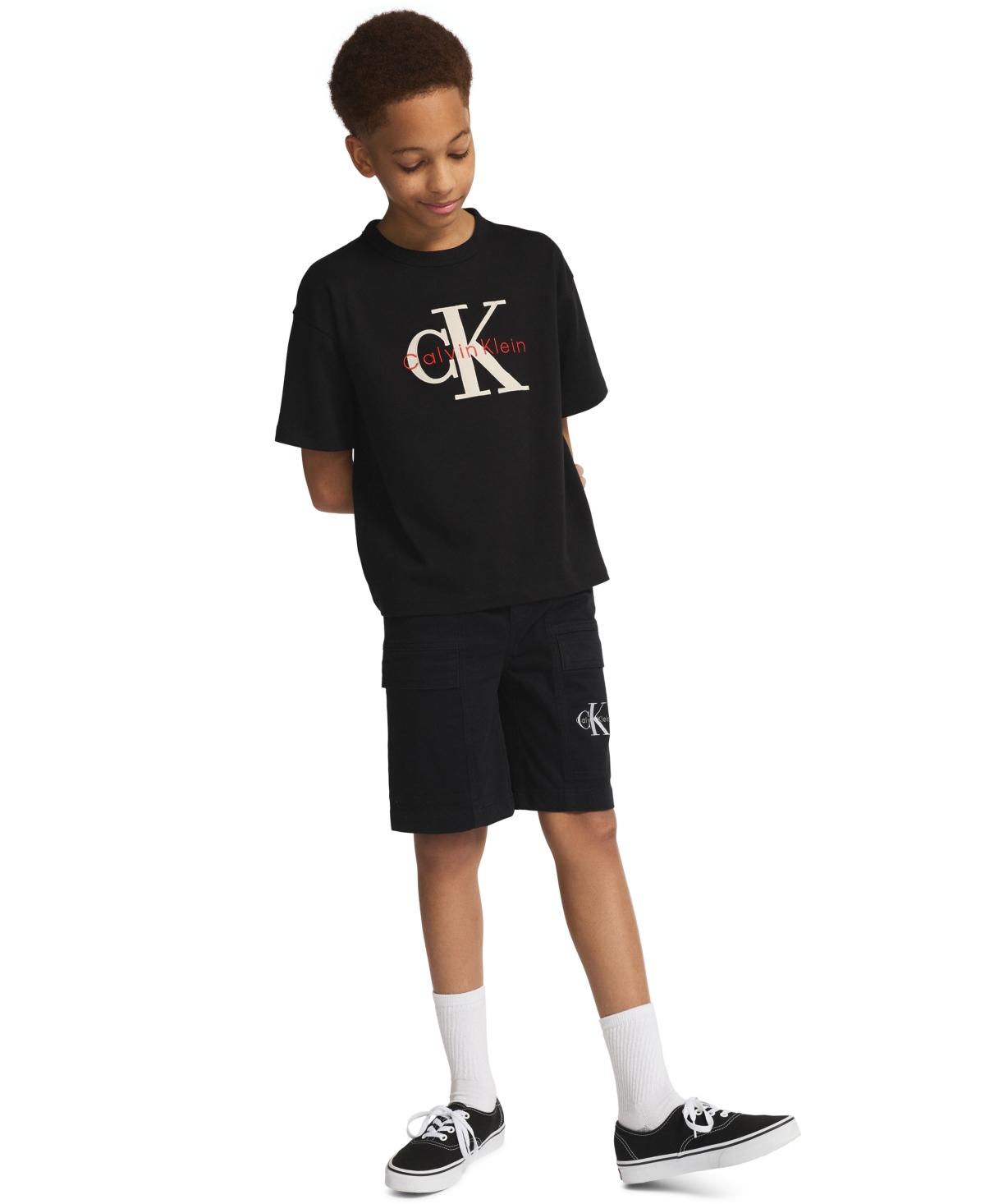 Calvin Klein Boys' 8-16 Mesh Applique Short-Sleeve T-Shirt - Black