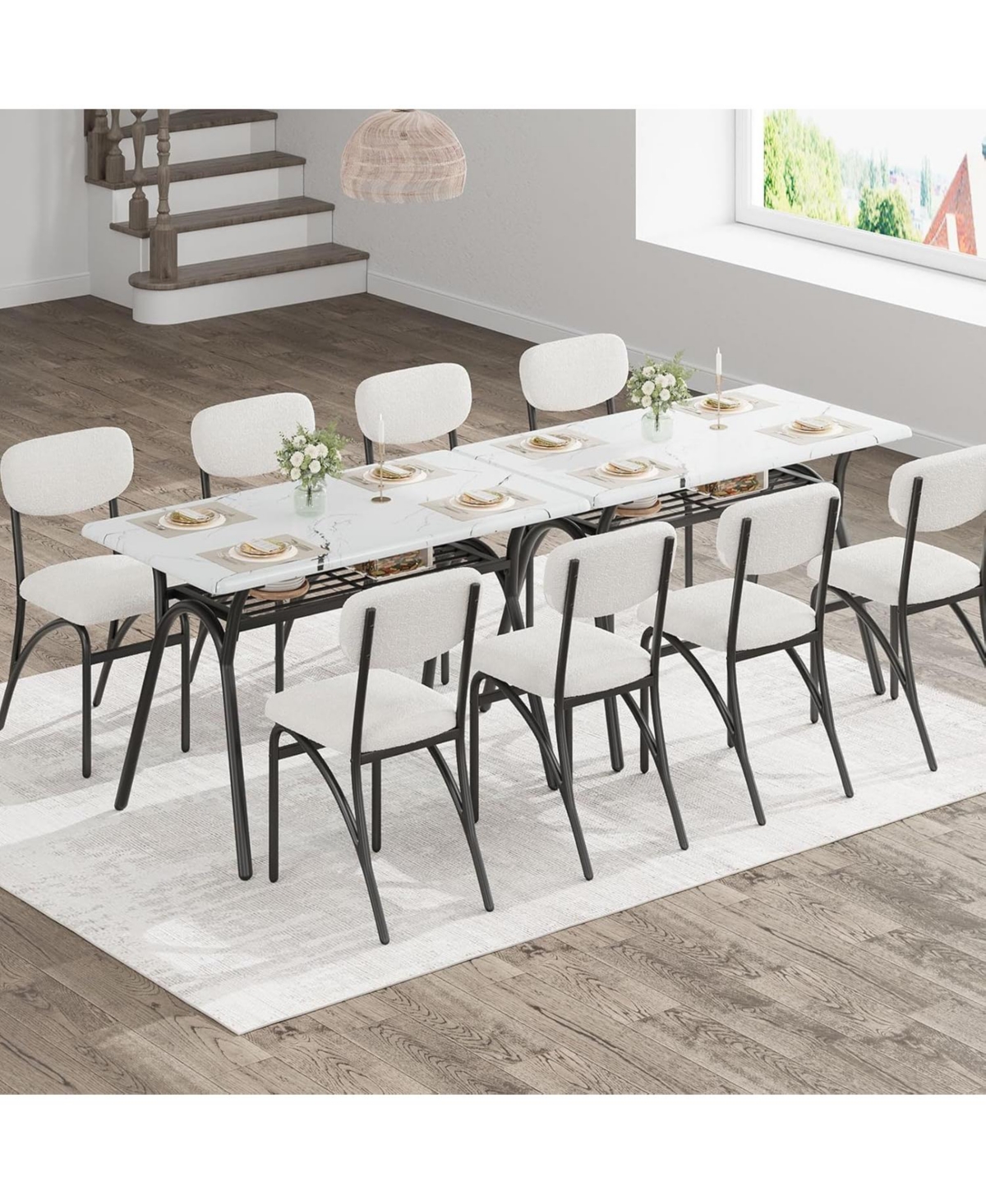 gaomon Dining Table Set for 4 Modern Kitchen Table and Chairs Set Boucle Chairs Sets Dining Table with Storage Shelf and Metal Legs