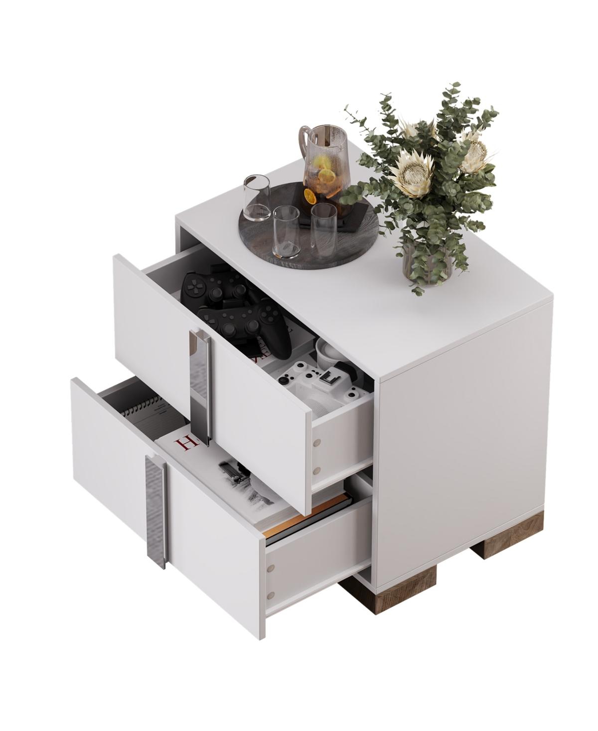 Streamdale Furniture Modern End Table with Drawers & Mirrored Handles