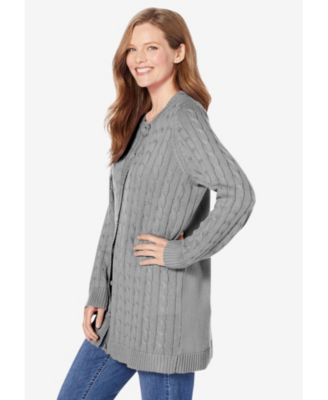 Plus Size Within Cotton Cable Knit Cardigan Sweater